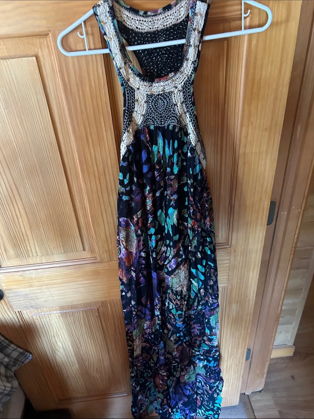 Free People Monarch Maxi dress Black Multicolor Crochet Yoke Maxi Dress Feminine